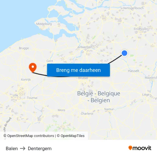 Balen to Dentergem map