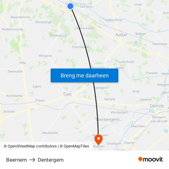 Beernem to Dentergem map