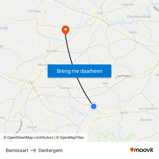 Bernissart to Dentergem map