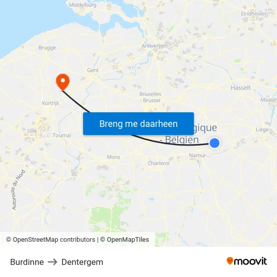 Burdinne to Dentergem map