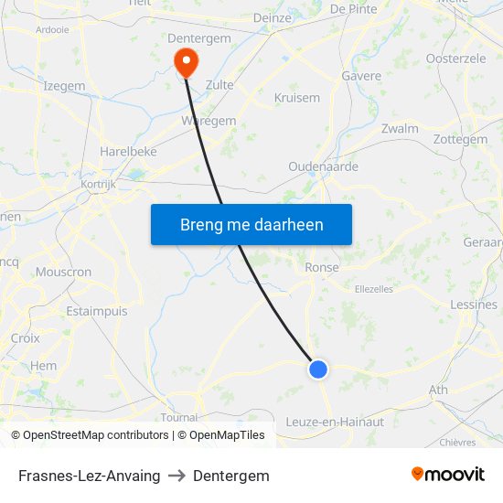 Frasnes-Lez-Anvaing to Dentergem map