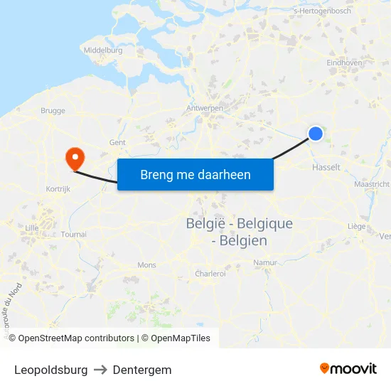 Leopoldsburg to Dentergem map