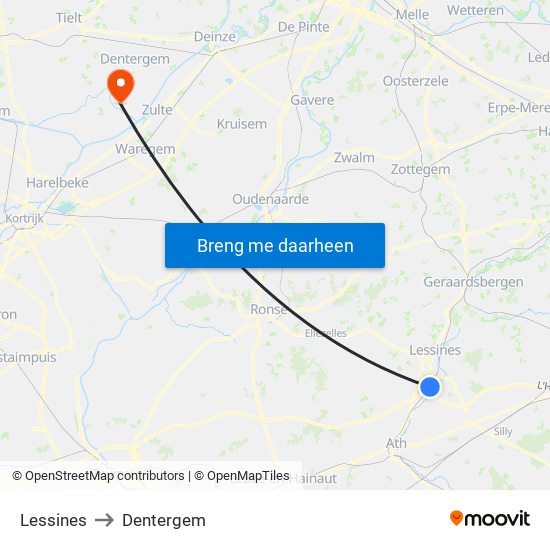 Lessines to Dentergem map