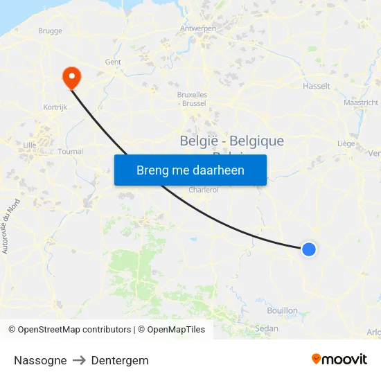 Nassogne to Dentergem map