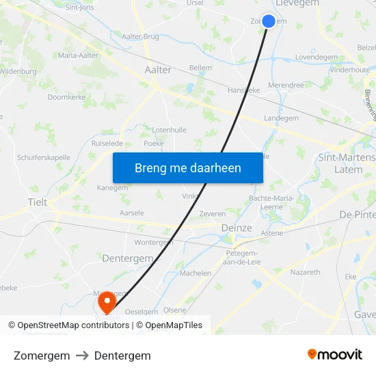 Zomergem to Dentergem map