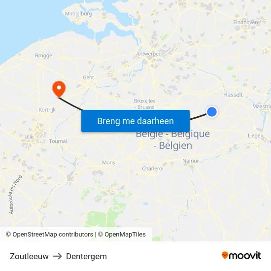 Zoutleeuw to Dentergem map