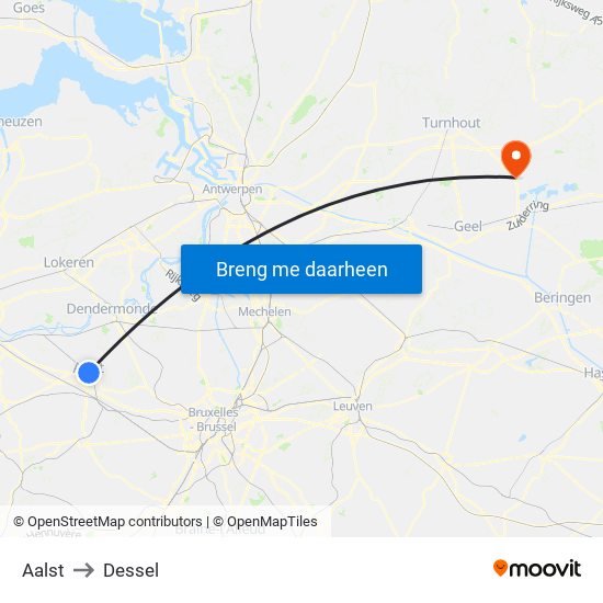 Aalst to Dessel map
