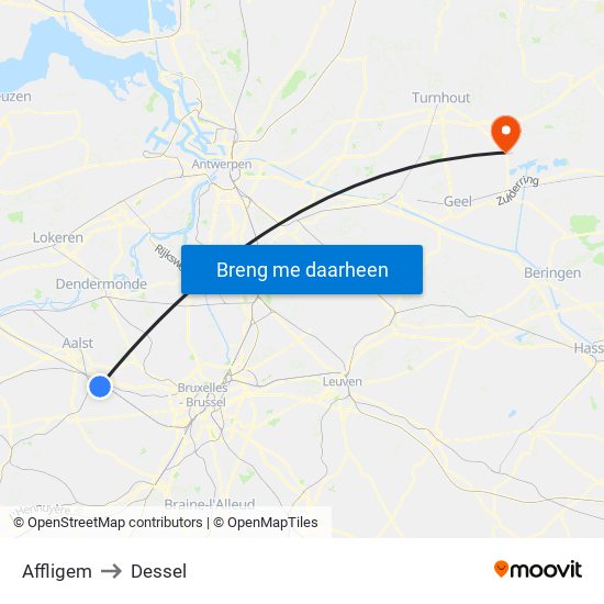 Affligem to Dessel map