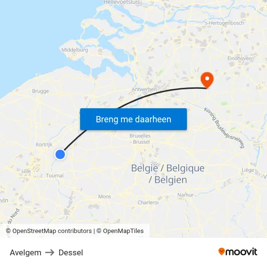 Avelgem to Dessel map