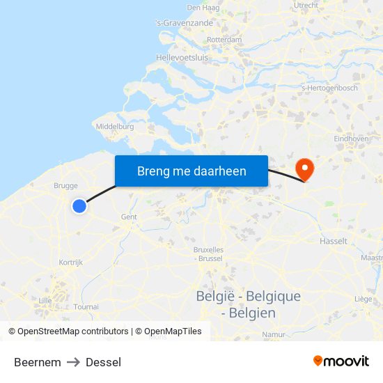 Beernem to Dessel map