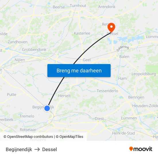 Begijnendijk to Dessel map