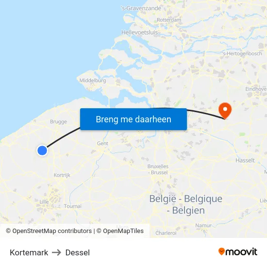Kortemark to Dessel map
