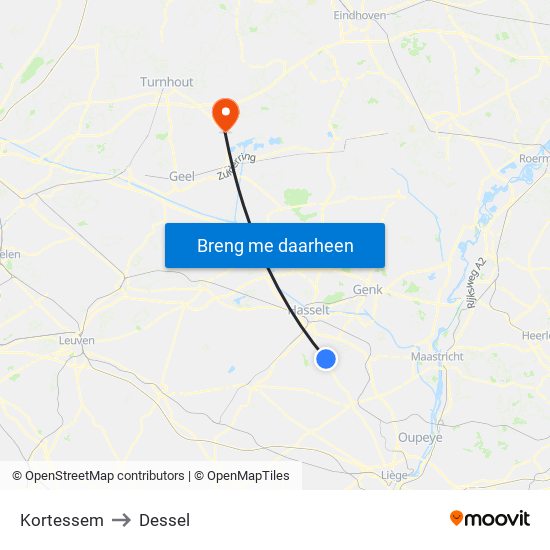 Kortessem to Dessel map