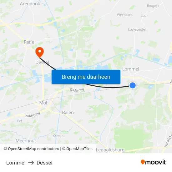 Lommel to Dessel map