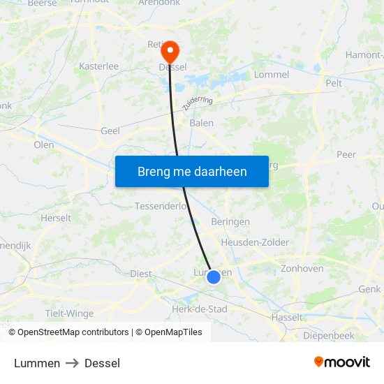 Lummen to Dessel map