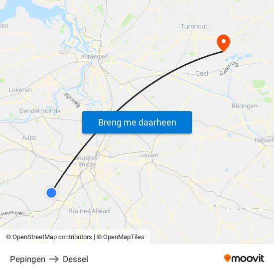 Pepingen to Dessel map