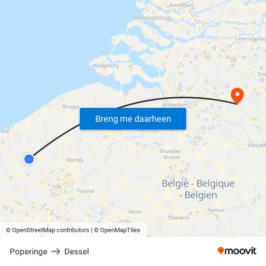 Poperinge to Dessel map