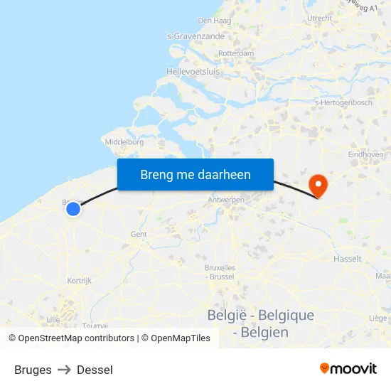 Bruges to Dessel map