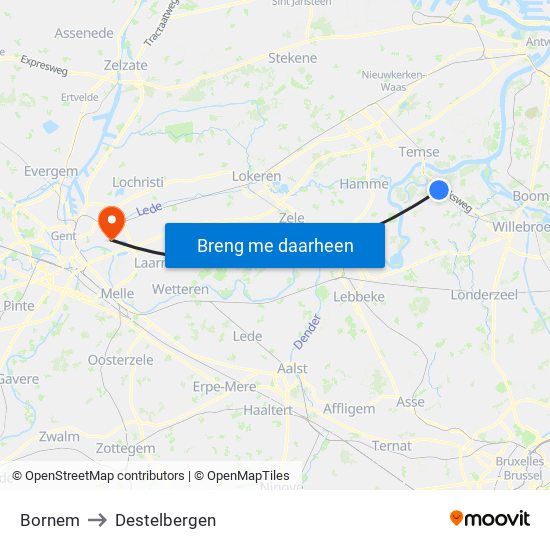 Bornem to Destelbergen map