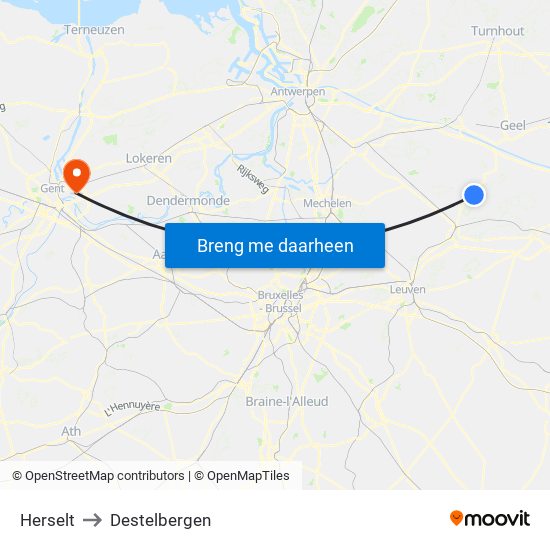 Herselt to Destelbergen map