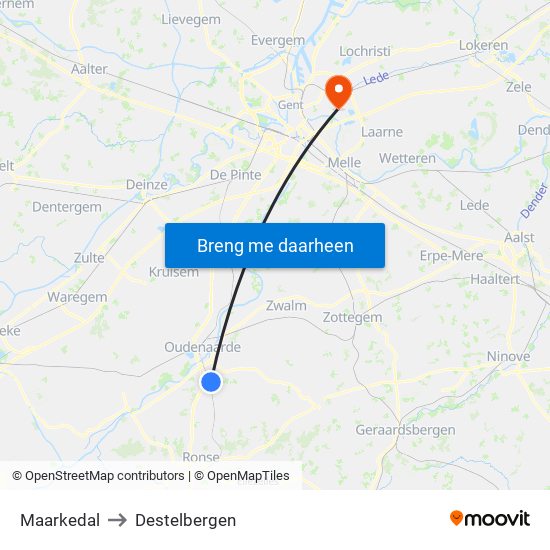 Maarkedal to Destelbergen map