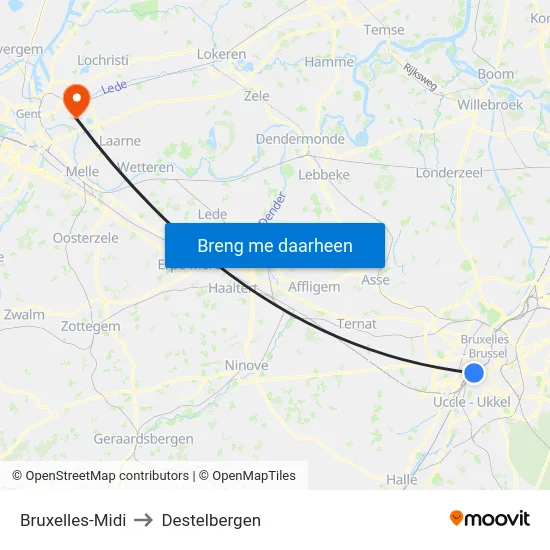 Bruxelles-Midi to Destelbergen map