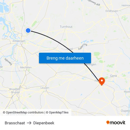 Brasschaat to Diepenbeek map