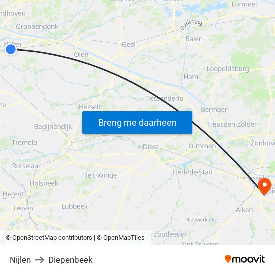 Nijlen to Diepenbeek map