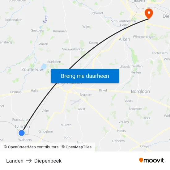 Landen to Diepenbeek map