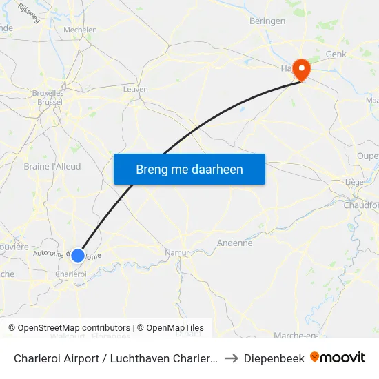 Charleroi Airport / Luchthaven Charleroi to Diepenbeek map