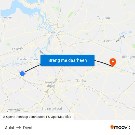 Aalst to Diest map