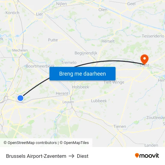 Brussels Airport-Zaventem to Diest map