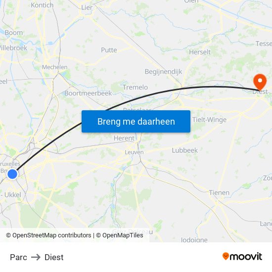 Parc to Diest map