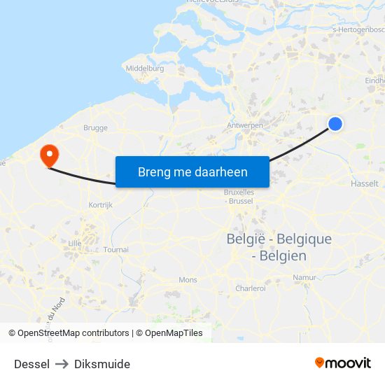 Dessel to Diksmuide map