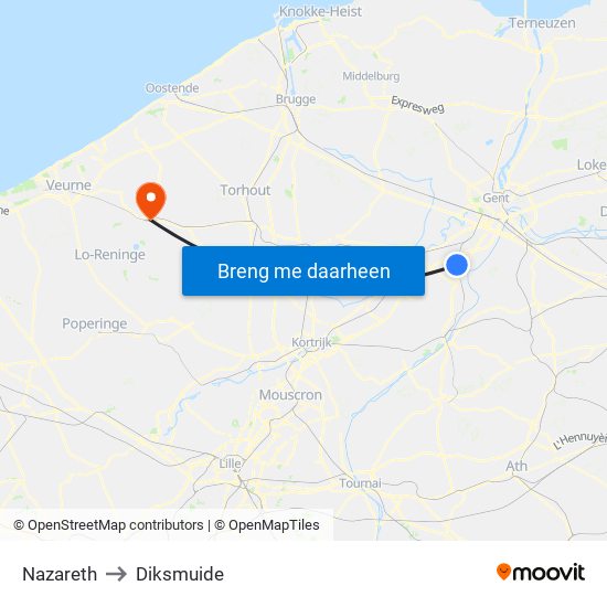 Nazareth to Diksmuide map