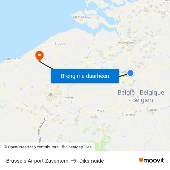 Brussels Airport-Zaventem to Diksmuide map