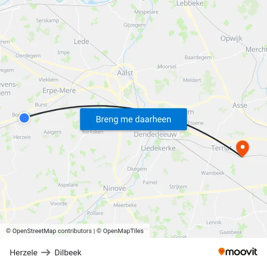 Herzele to Dilbeek map