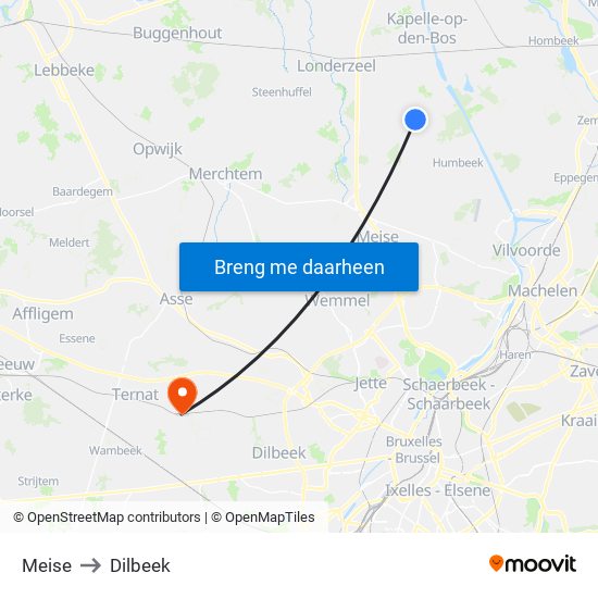 Meise to Dilbeek map