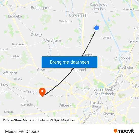 Meise to Dilbeek map