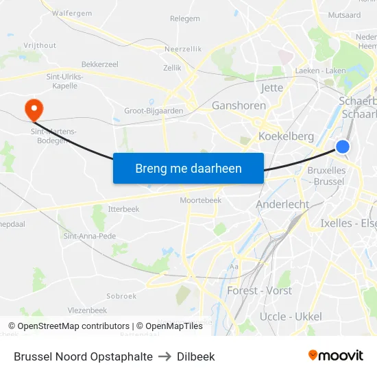 Brussel Noord Opstaphalte to Dilbeek map