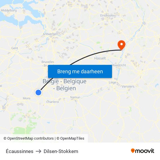 Écaussinnes to Dilsen-Stokkem map