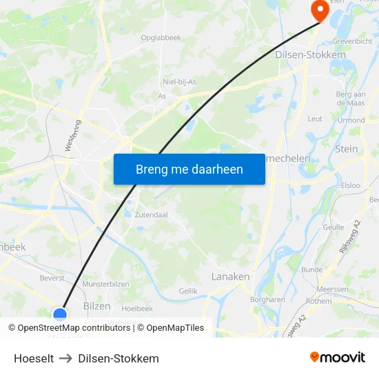 Hoeselt to Dilsen-Stokkem map