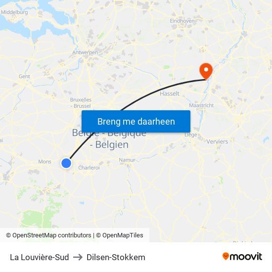 La Louvière-Sud to Dilsen-Stokkem map