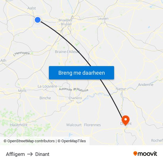 Affligem to Dinant map