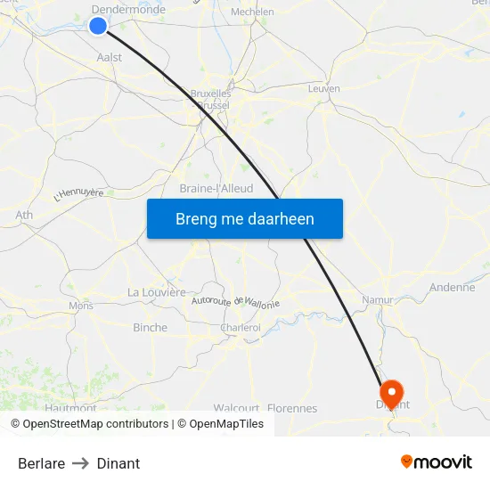 Berlare to Dinant map