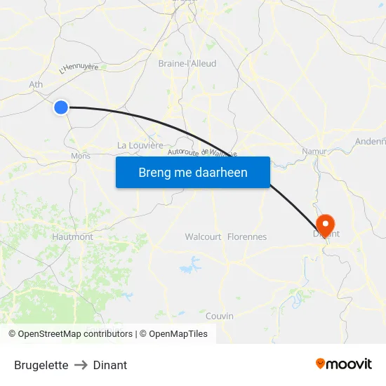 Brugelette to Dinant map