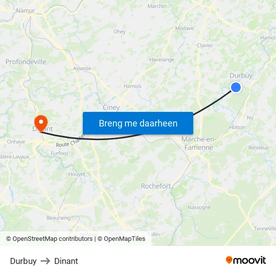 Durbuy to Dinant map