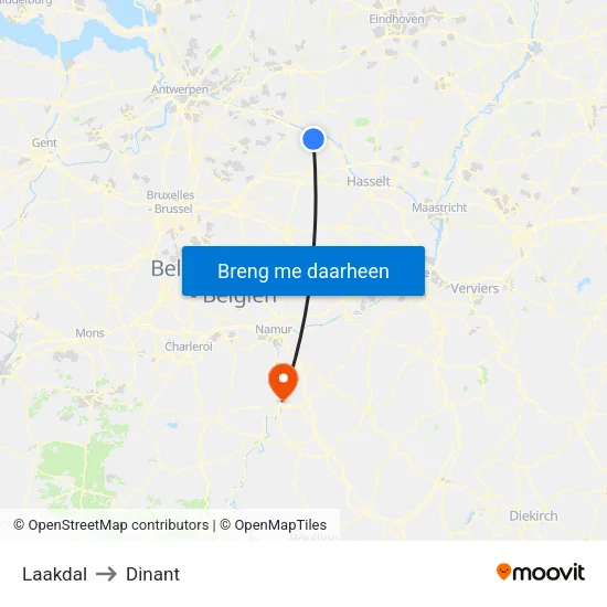 Laakdal to Dinant map
