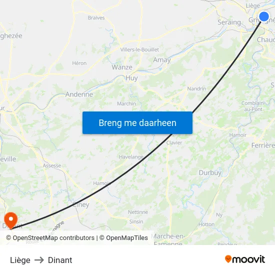 Liège to Dinant map