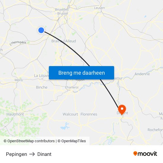 Pepingen to Dinant map